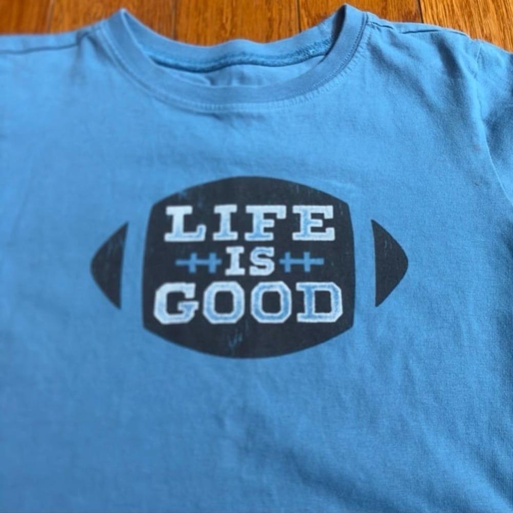 Boys Life is Good T shirt short sleeve blue & football youth small 5/6 $28